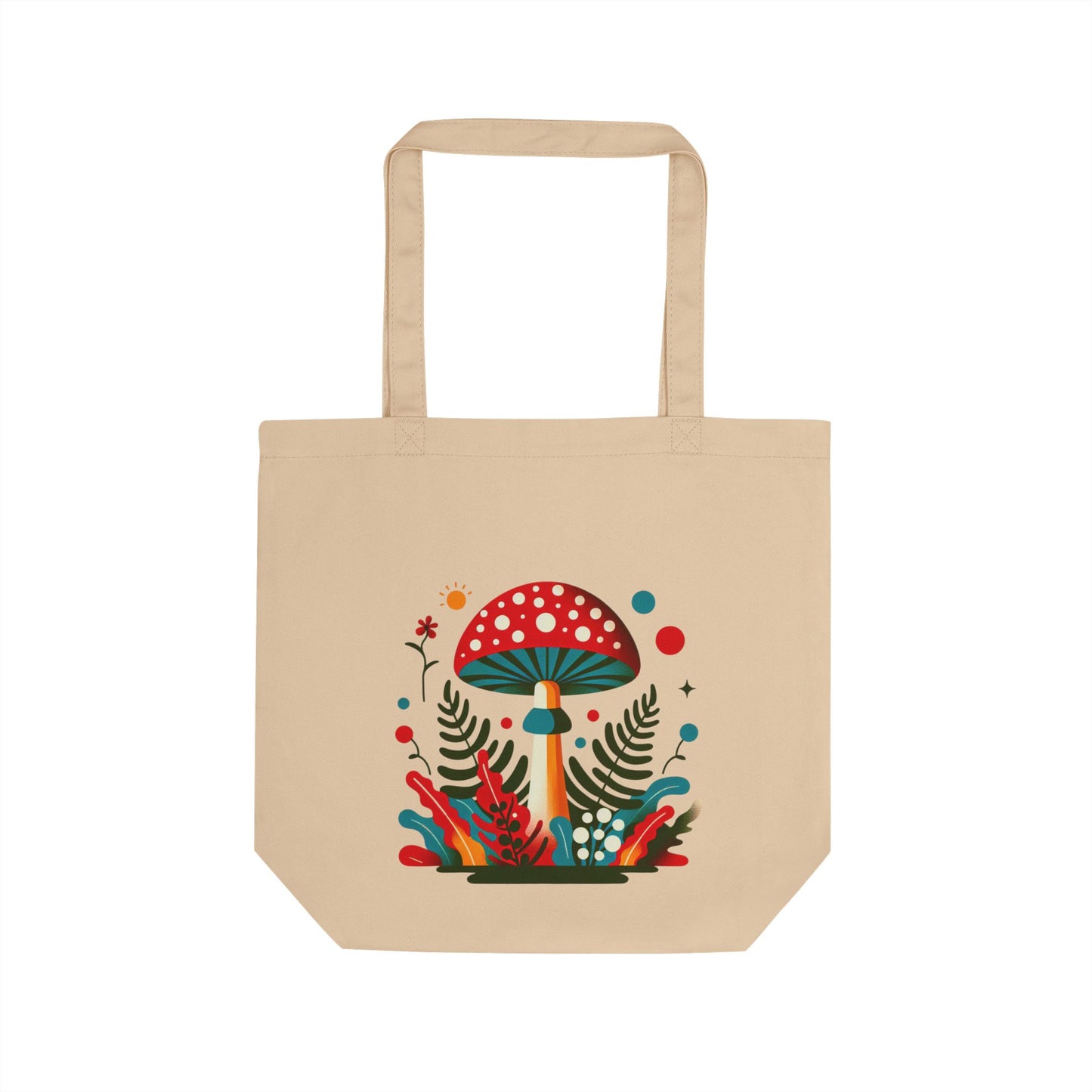 Whimsical Eco Tote Bag with Colorful Mushroom Design, Reusable Shopping Bag, Boho Tote, Gift for Nature Lovers, Earth Day Tote