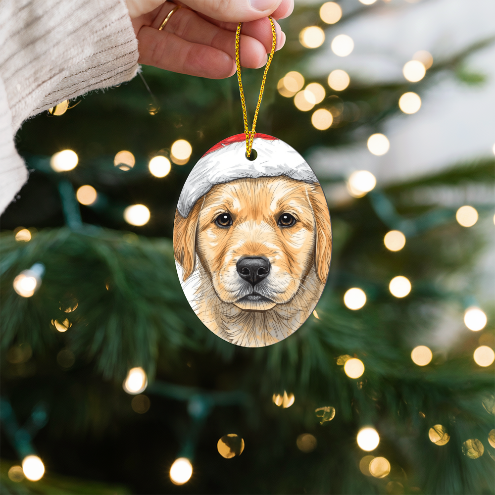 Christmas Ornament Yellow Labrador Retriever Puppy, Ready for Santa,
