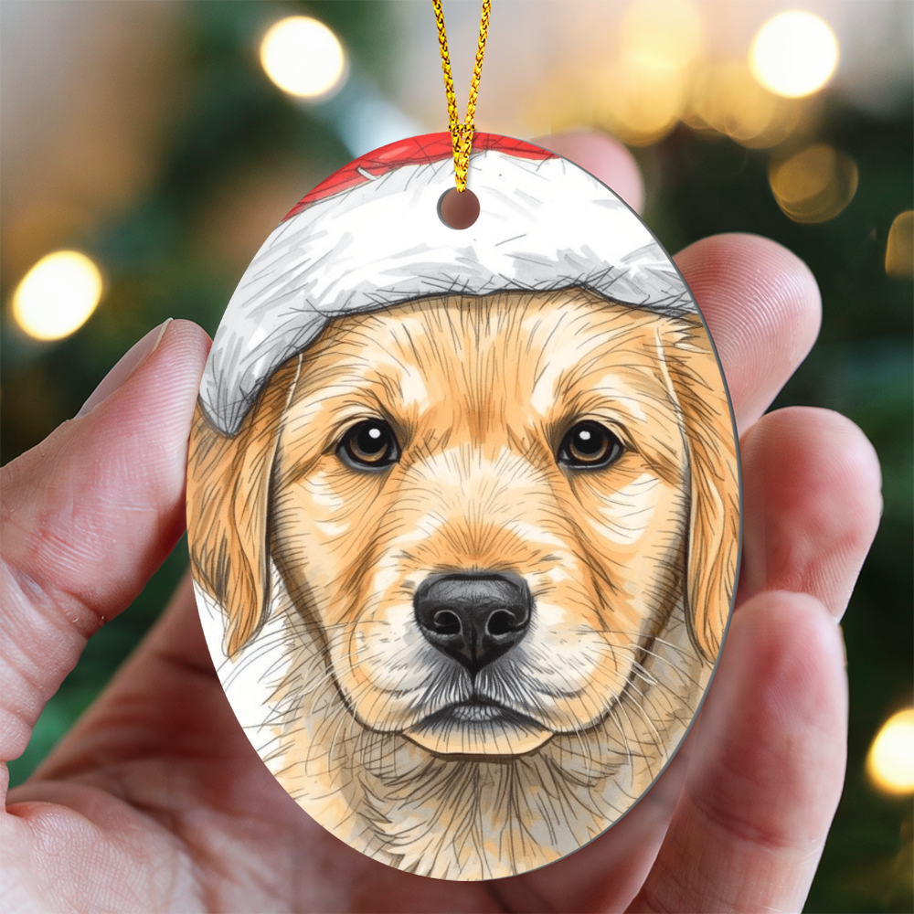 Christmas Ornament Yellow Labrador Retriever Puppy, Ready for Santa,