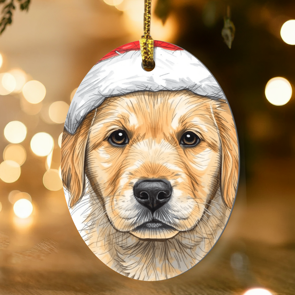 Christmas Ornament Yellow Labrador Retriever Puppy, Ready for Santa,