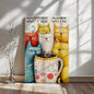 Coffee Lovers and Cat Whispers alike, a meow-ment of joy with every sip and stare. Fun Funky Felines, Whimsy, 24x36 Wall Art Wrapped Canvas home decor, thoughtful year-round gift