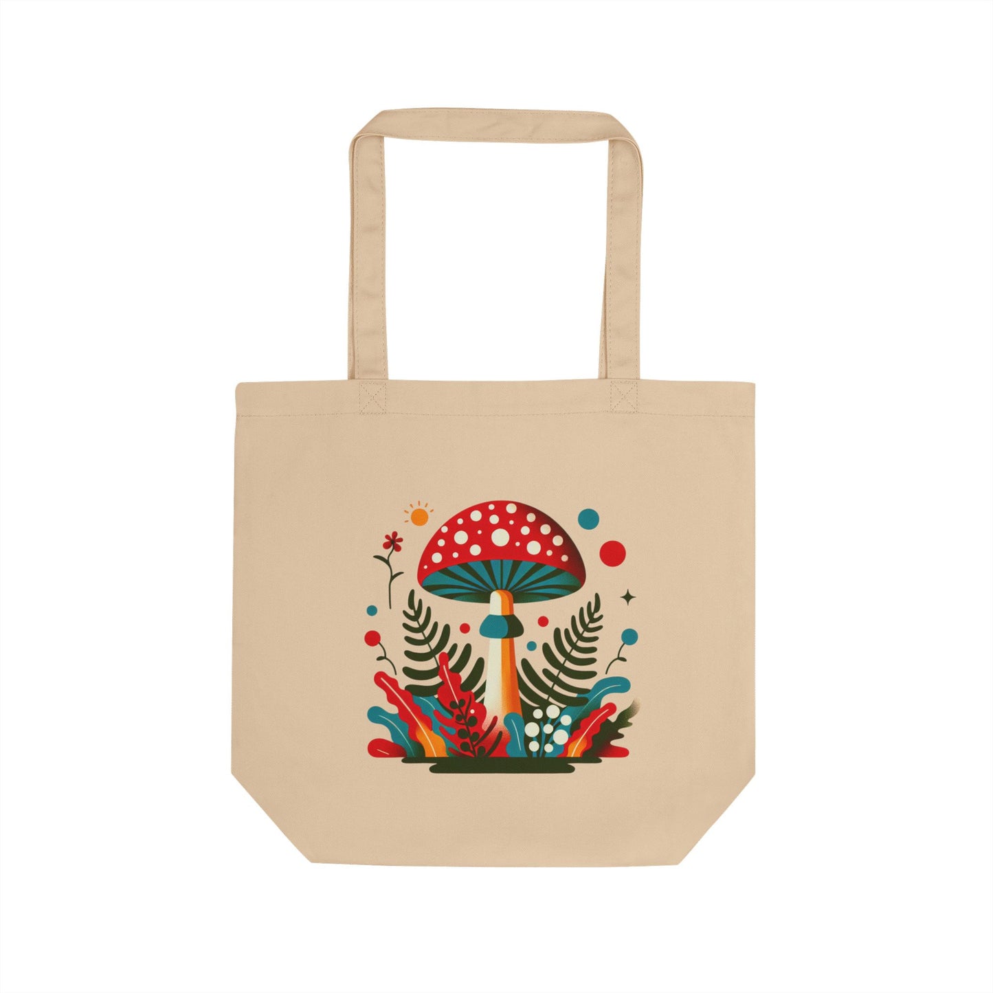Whimsical Eco Tote Bag with Colorful Mushroom Design, Reusable Shopping Bag, Boho Tote, Gift for Nature Lovers, Earth Day Tote
