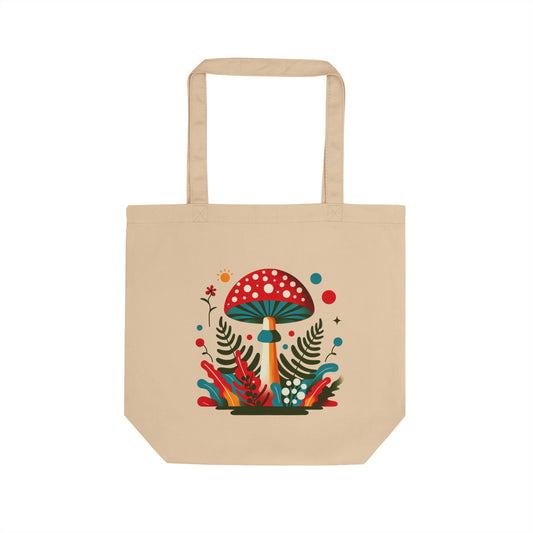 Whimsical Eco Tote Bag with Colorful Mushroom Design, Reusable Shopping Bag, Boho Tote, Gift for Nature Lovers, Earth Day Tote