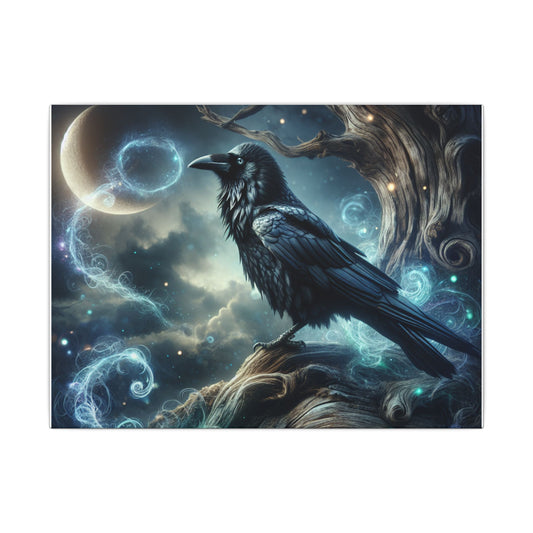 Mystical Raven Canvas Art Print, Boho Wall Decor, Home Aesthetic, Witchy Gift, Unique Art for Nature Lovers, Beautiful wall art