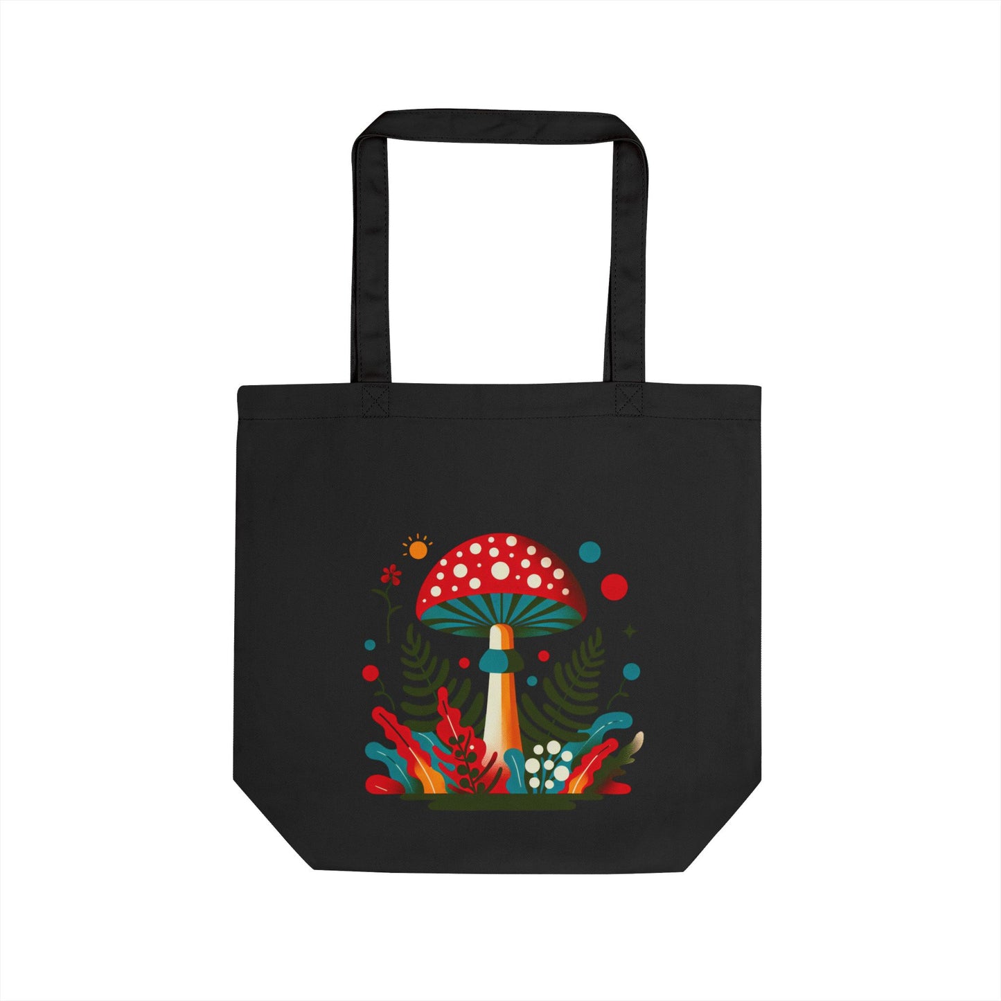 Whimsical Eco Tote Bag with Colorful Mushroom Design, Reusable Shopping Bag, Boho Tote, Gift for Nature Lovers, Earth Day Tote