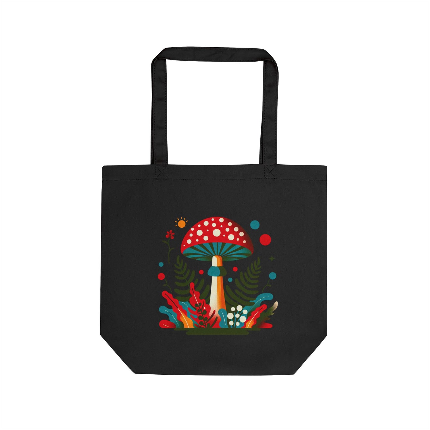Whimsical Eco Tote Bag with Colorful Mushroom Design, Reusable Shopping Bag, Boho Tote, Gift for Nature Lovers, Earth Day Tote