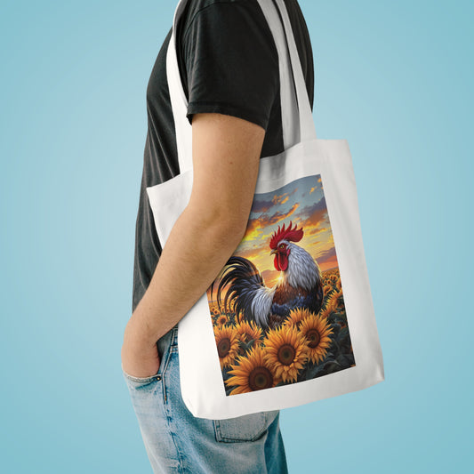 Sunflower Rooster Cotton Tote Bag - Eco-Friendly Bag, Reusable Shopping Tote, Farmhouse Decor everything bag, Chicken Lovers