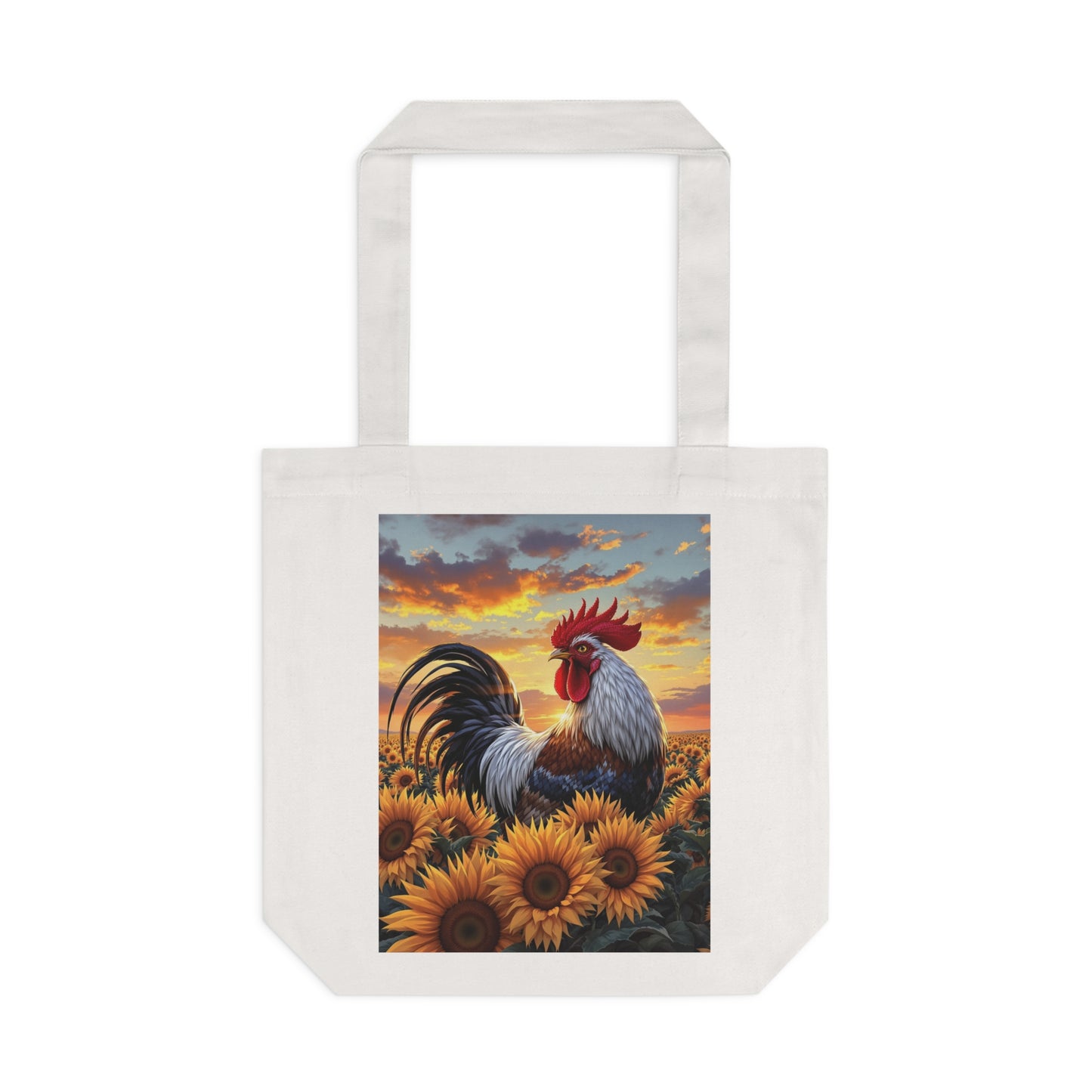Sunflower Rooster Cotton Tote Bag - Eco-Friendly Bag, Reusable Shopping Tote, Farmhouse Decor everything bag, Chicken Lovers