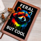 Vibrant Feral Racoon Illustration with Neon Colors and Sunglasses