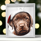 Chocolate Labrador retriever puppy ready for Santa, cuteness overload, Keepsake Ornament gift