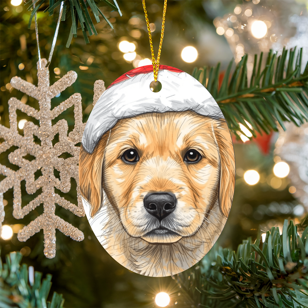 Christmas Ornament Yellow Labrador Retriever Puppy, Ready for Santa,