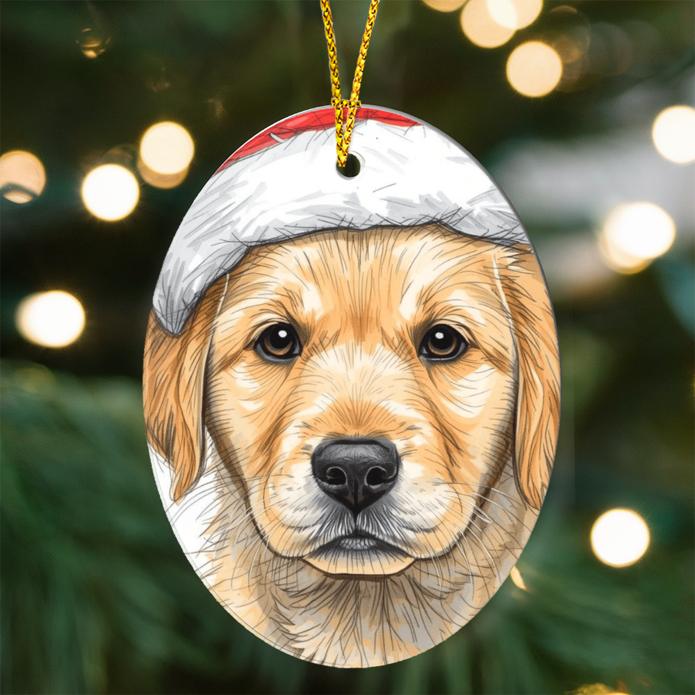 Christmas Ornament Yellow Labrador Retriever Puppy, Ready for Santa,