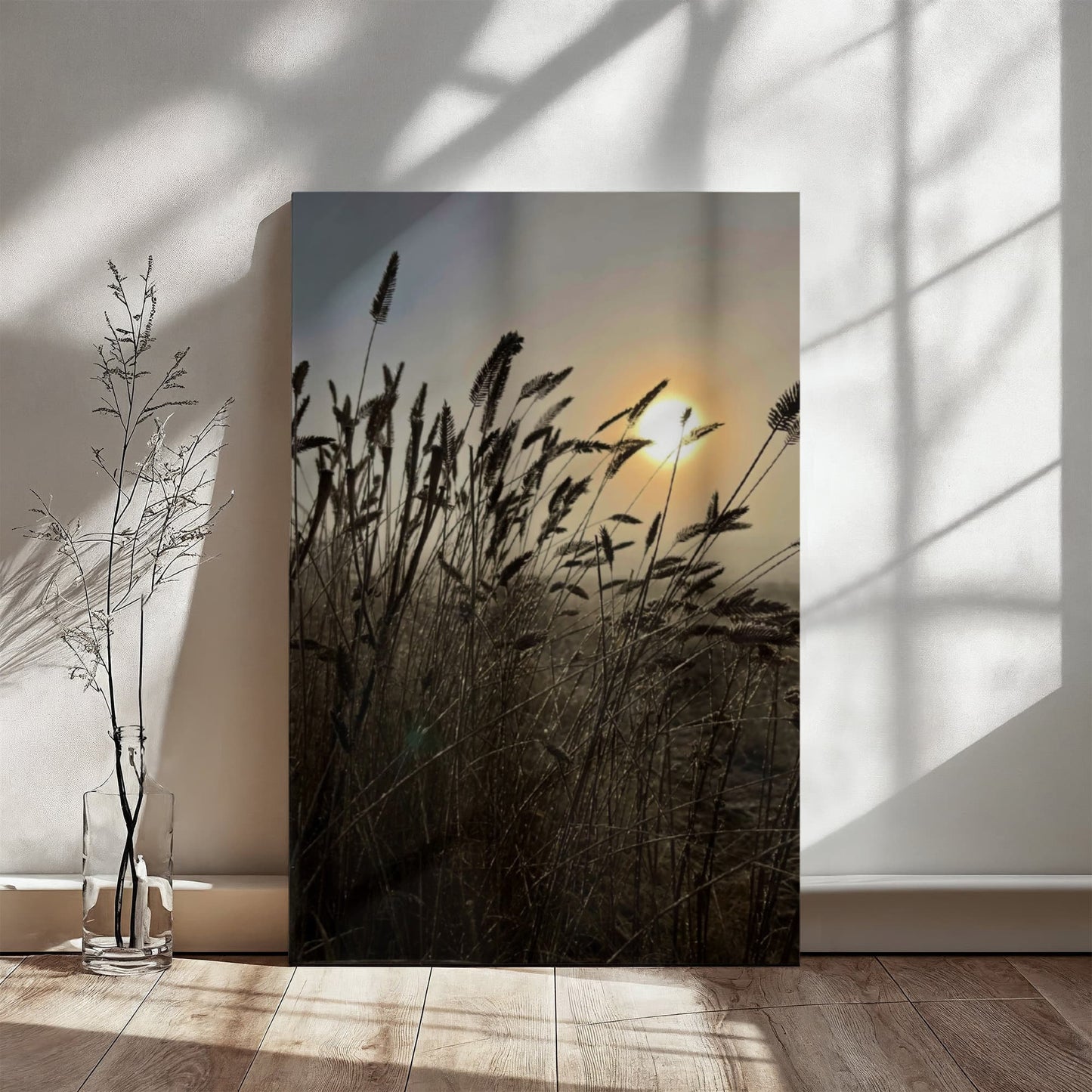 Breathe the Light, Touch the sky, grassing field Wrapped Canvas wall hanging, Poetic Boho style saying, Beautiful Sunrise, Country Outdoors