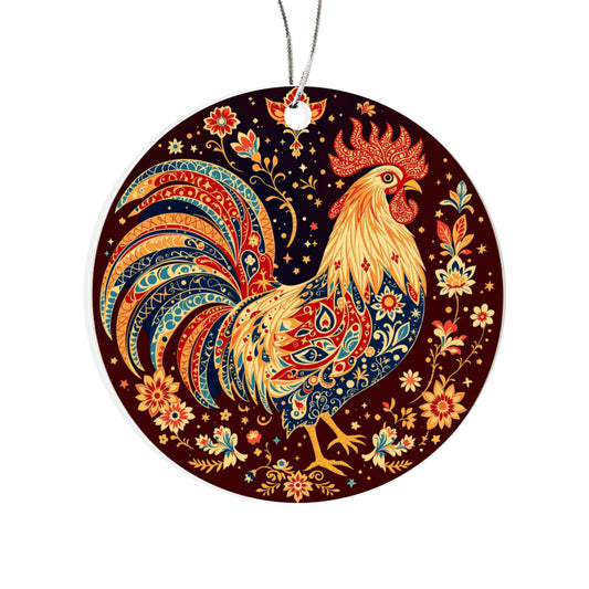 Christmas Chicken, Love of Roosters, Acrylic Circle Ornament,